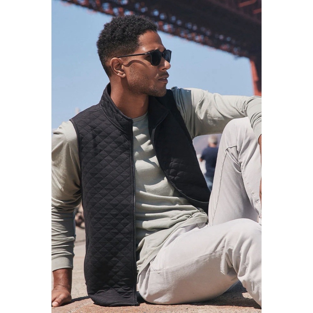 New Marine Layer Vest Mens Size XXL Black Corbet Full Zip Neck Diamond Quilted
